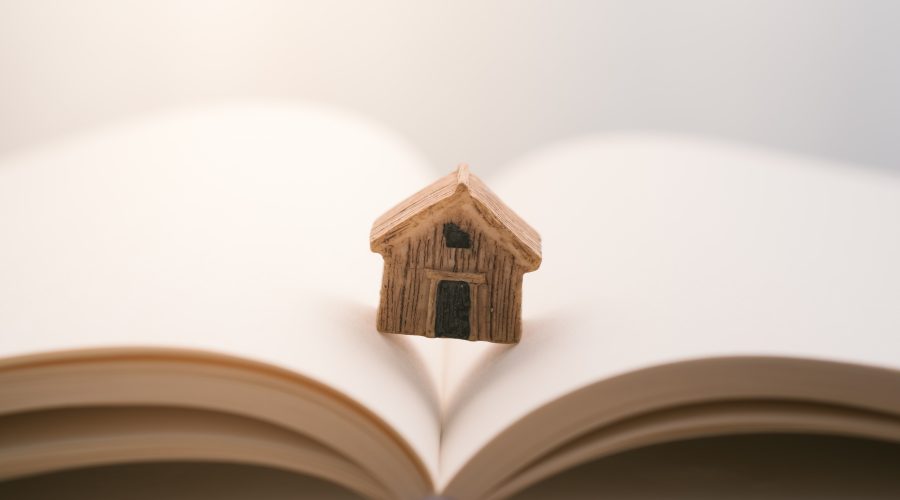 close up open book against white background